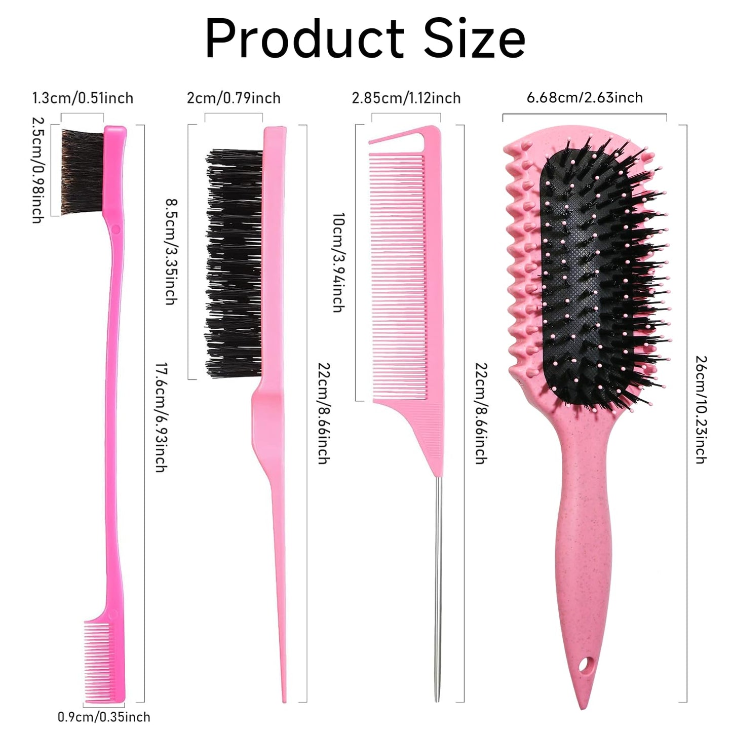 Curl Defining Brush, Curly Hair Brush Products With 3 Pcs Slick Back Hair Brush Set Bristle Brush Edge Control Teasing Comb for women (Pink) Beauty and Personal Care LSKHJT