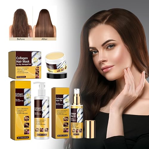 BAYUELSWU Collagen Hair Mask Set Hair Repair Set with Shampoo & Argan Oil Treatment Deep Repair Conditioning for Dry Damaged Hair All Hair Types