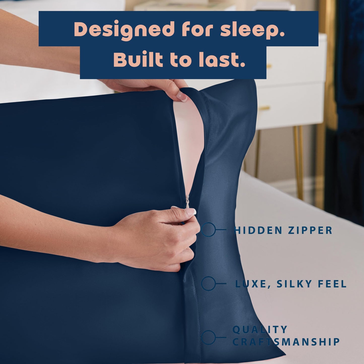 BLISSFORD Satin Pillowcase with Zipper, for Hair and Skin Care, Feels Soft and Cool Like a Silk Pillowcase, Satin Pillow Cases 2 Pack, Slik Pillow