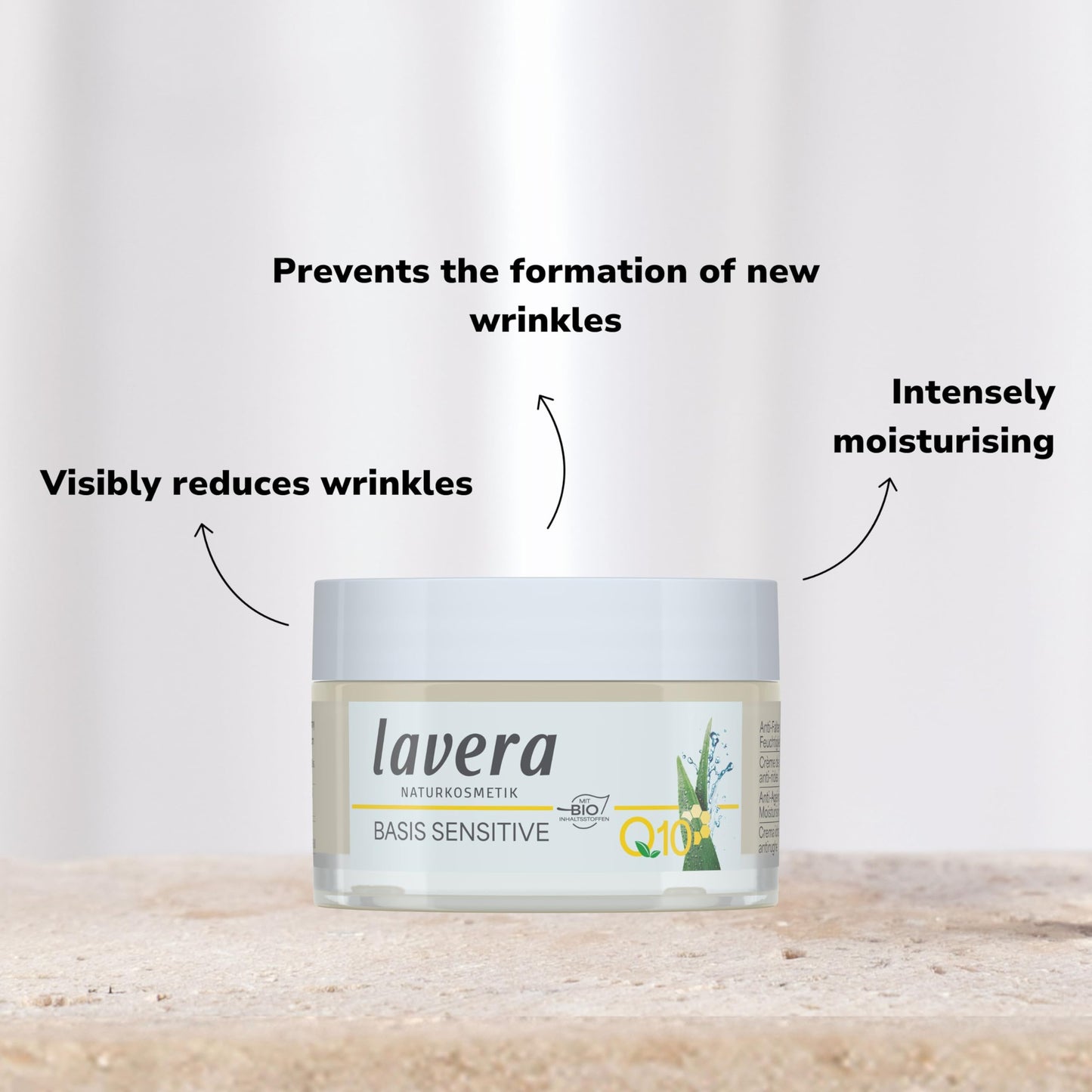 lavera Basis Sensitive Anti Wrinkle Moisturizing Cream - Face Cream with Q10 & Aloe Vera - Moisturizing Facial Cream - Anti Aging Cream - PETA