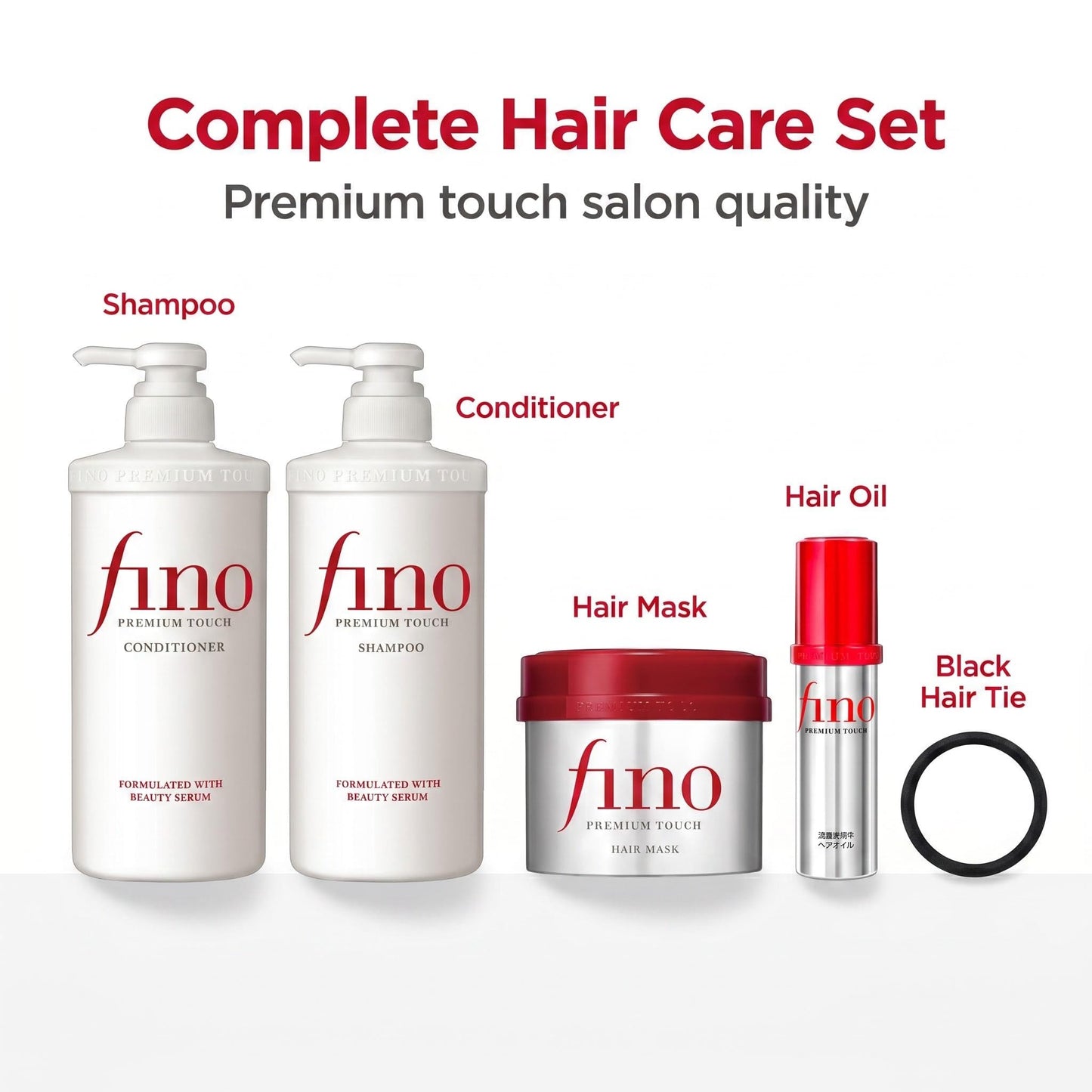 TJ SIGNATURE Fino Premium Touch Complete Hair Spa Set - Shampoo (550ml), Conditioner (550ml), Mask (230g) & Hair Oil (70ml) 5-Piece J-Beauty System