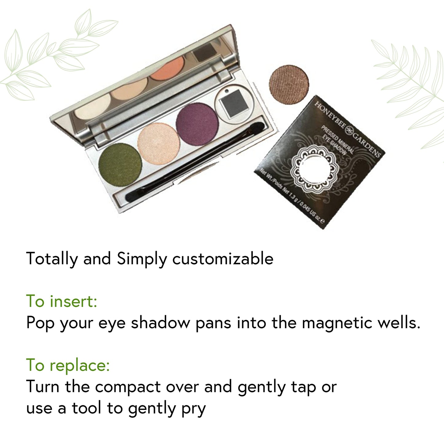 Honeybee Gardens Refillable Pressed Eye Shadow Quad Compact, Holds Up To Four Eye Shadow Colors, Fits 26mm or Smaller Pan, Customizable Travel Eye