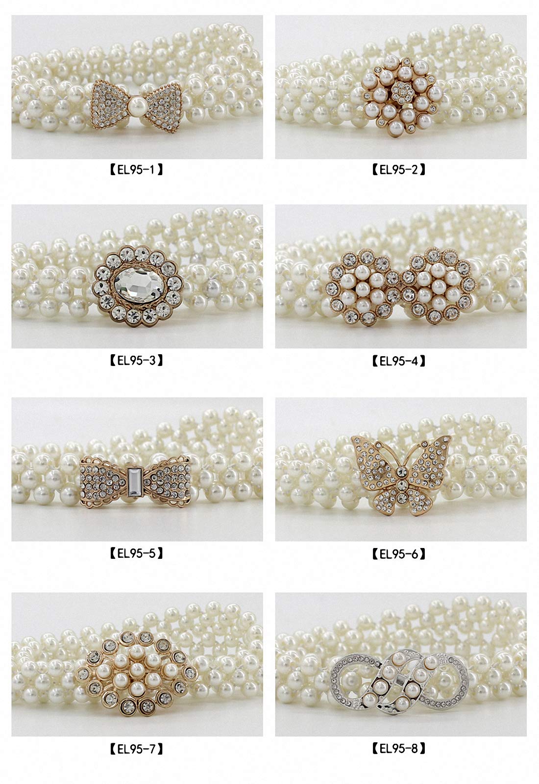 Ulalaza Women Stretch Imitation Pearl Belt,Rhinestones Interlocking Buckle Dress Elastic Waist Belts for Party Dress and Wedding Dresses Sash