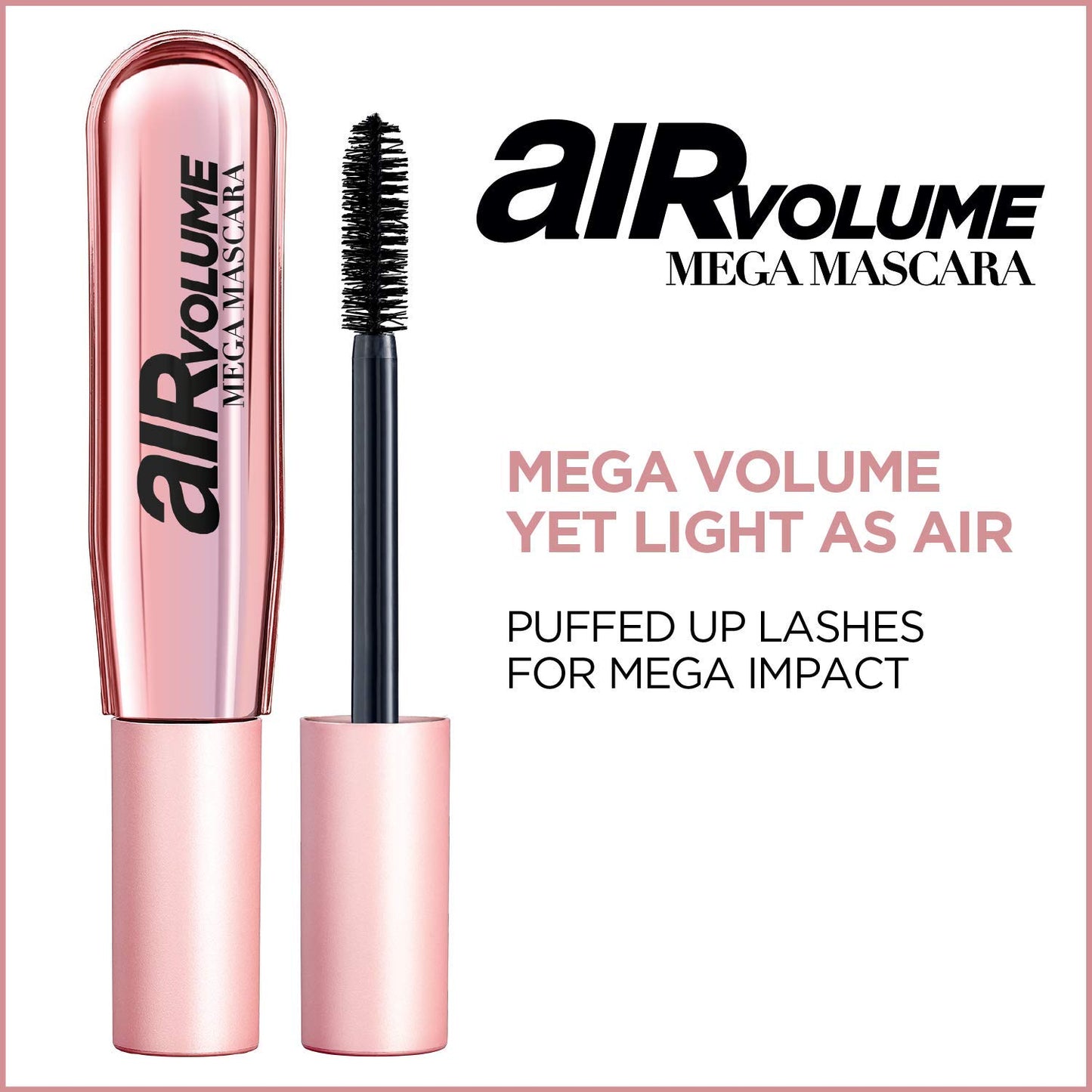 L'Oreal Paris Makeup Air Volume Mega Mascara, Lightweight & Long-lasting Volumizing Mascara for Voluminous Eyelashes, Washable Blackest Black, 0.3 Fl