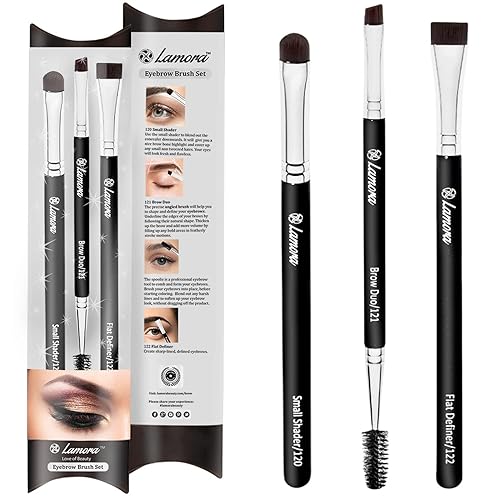 Eyebrow Brush - Duo Eye Brow Spoolie - Angled Eyeshadow Eyeliner - Precision Flat Definer - Small Shader - 3 Piece Makeup Brush Set - Cruelty Free