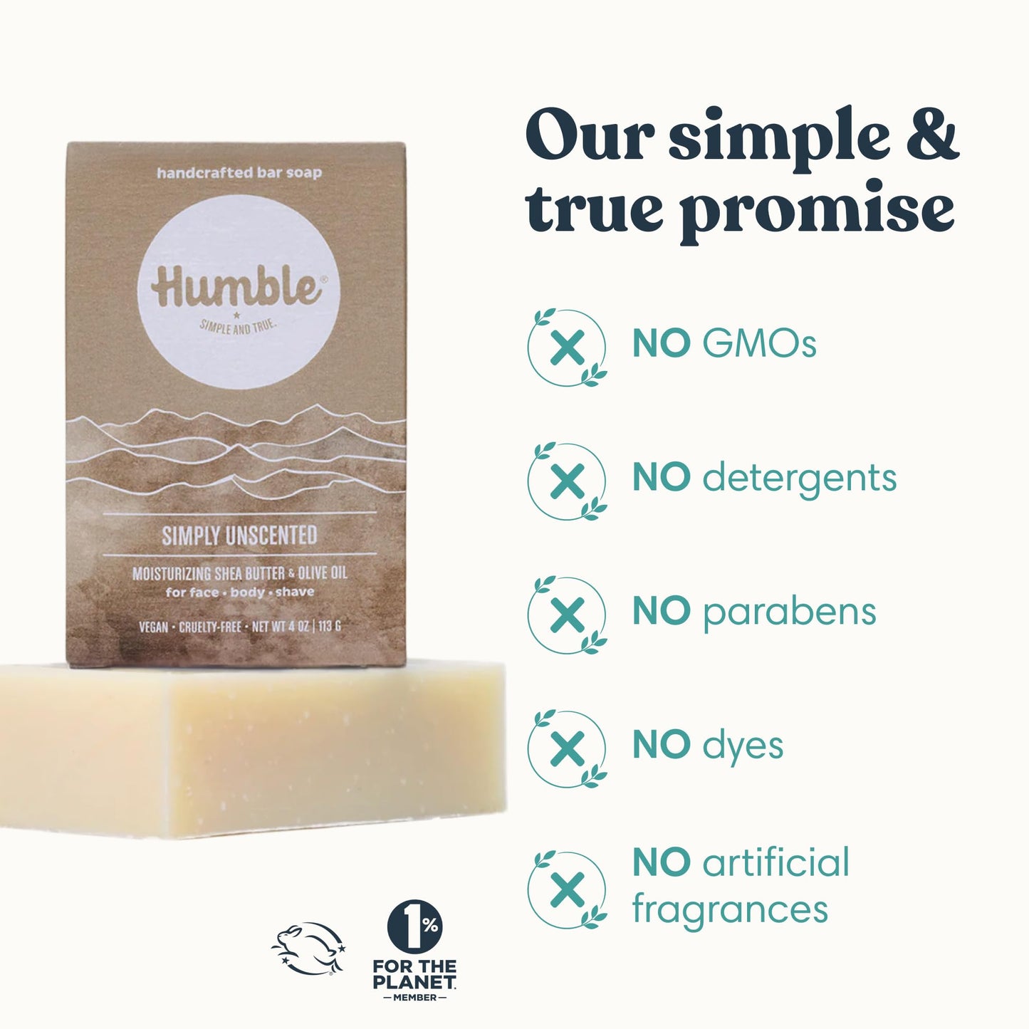 Humble Natural Bar Soap, Simply Unscented - Cold Processed Face & Body Soap Bar with Essential Oils - Moisturizing Formula for Long-Lasting Freshness