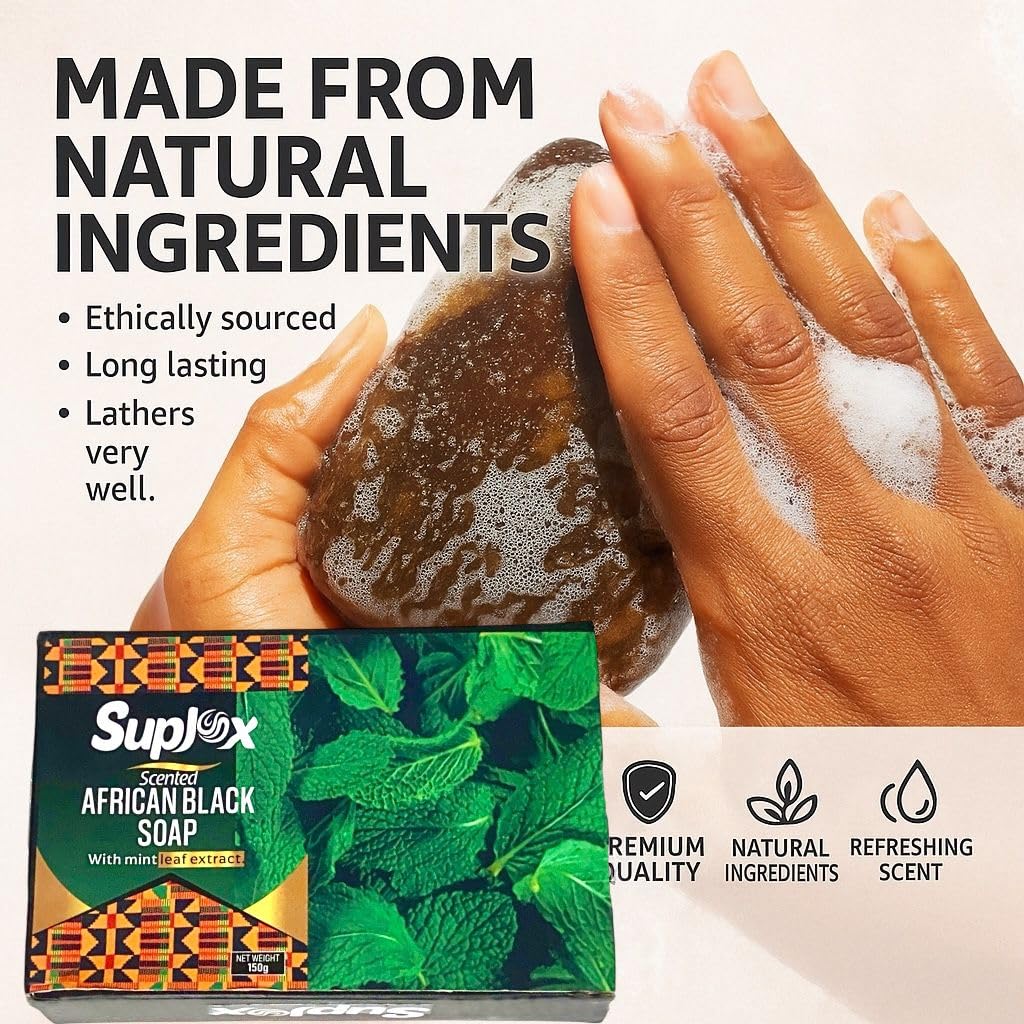 African Black Soap Bar scented, long lasting for oily skin, 100% authentic from Ghana.