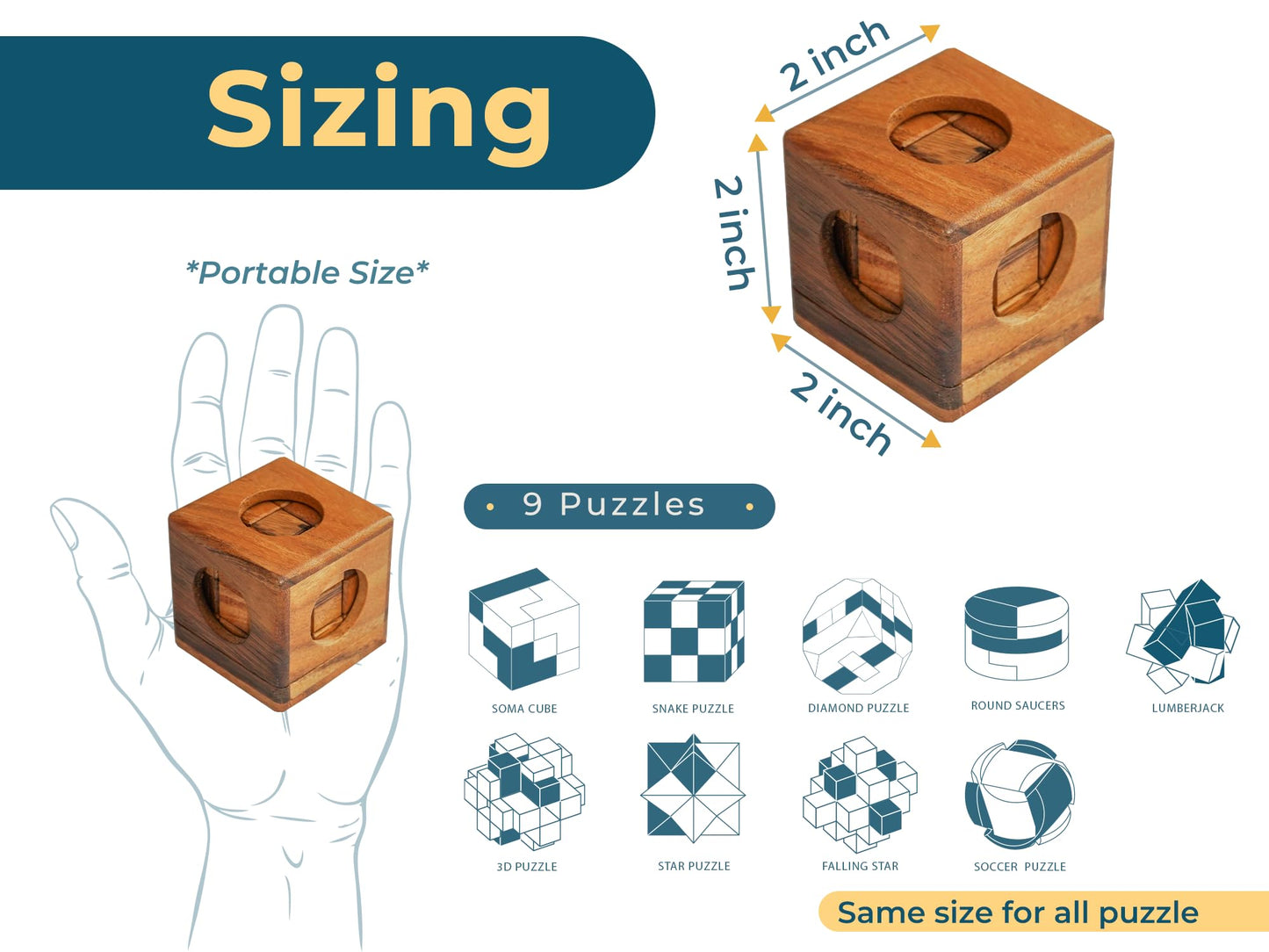 BSIRI 9-in-1 Wooden Brain Teaser Puzzle Set – 3D Mind Games for Kids, Teens & Adults, Hard Level 10, Decorative & Mini Toy Set