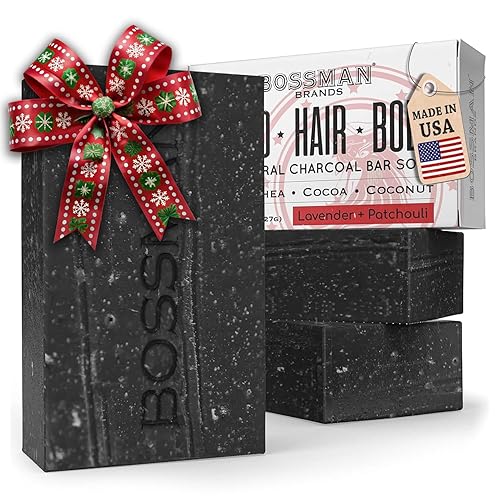 Bossman 3-Pack 4-in-1 Charcoal Soap Bar (4 oz) - Bar Soap for Men - All-Natural Beard Wash, Shampoo, Body Wash & Shaving Solution - Lavender