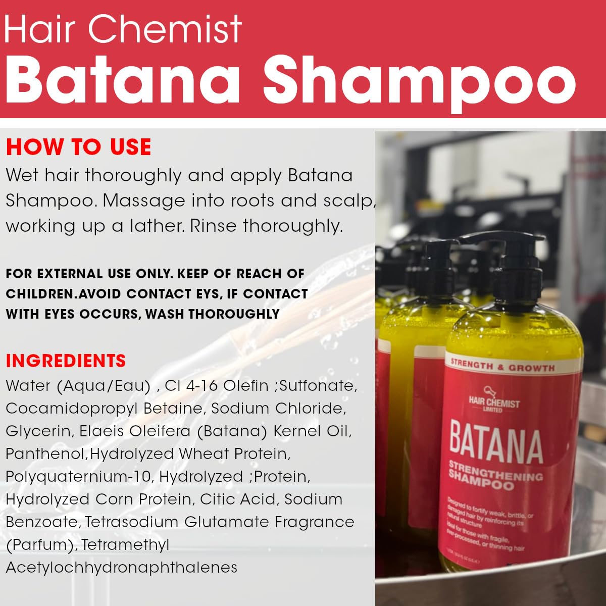 Hair Chemist Batana Strengthening Shampoo & Conditioner 33.8 oz. (2-PC SET) - Batana Shampoo and Conditioner for Hair Growth, Thickening and Strength