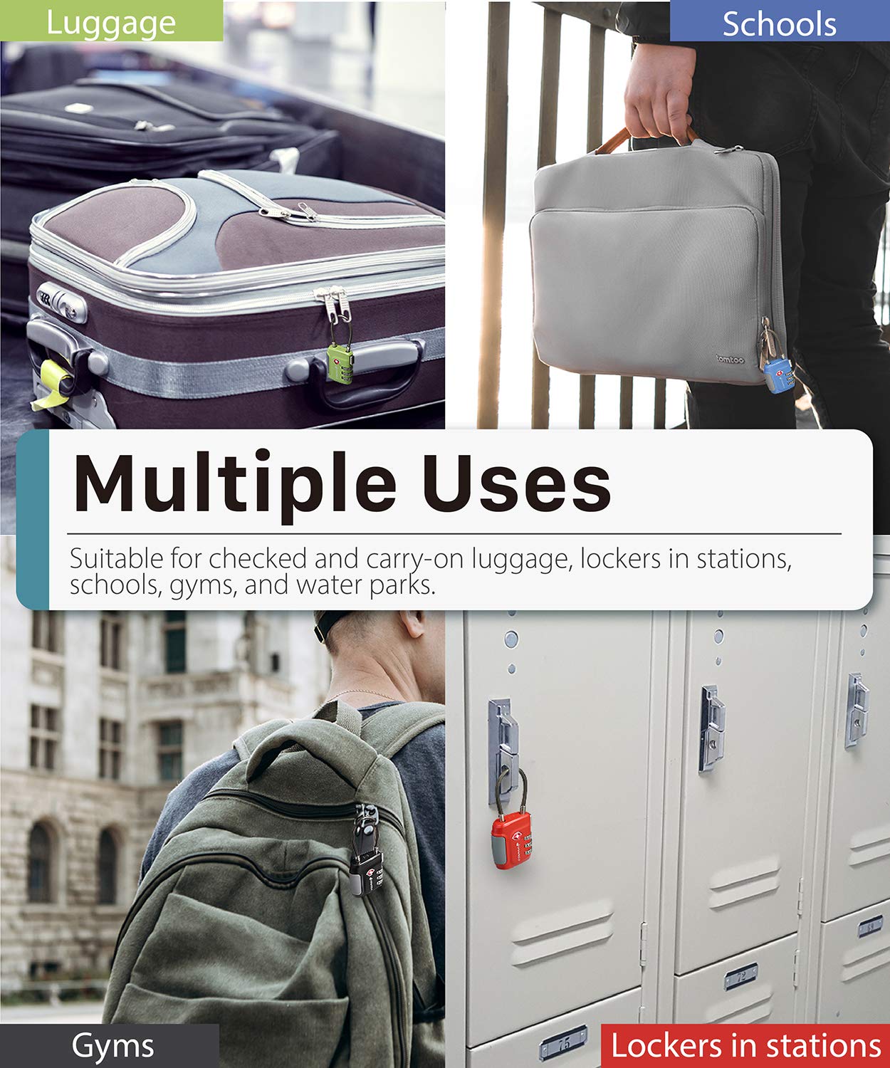 Fosmon TSA Approved Luggage Locks – 3 Digit Combination Cable Padlock with Long Shackle for Suitcases, Backpacks, Gym Lockers & Travel