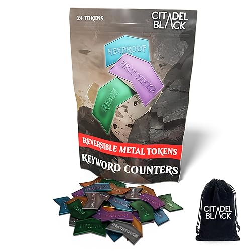 Citadel Black MTG Metal Keyword Counters - Set of 24 Reversible Tokens - Includes Drawstring Pouch, Antique Metal Finish, Designed for MTG TCG Magic:…