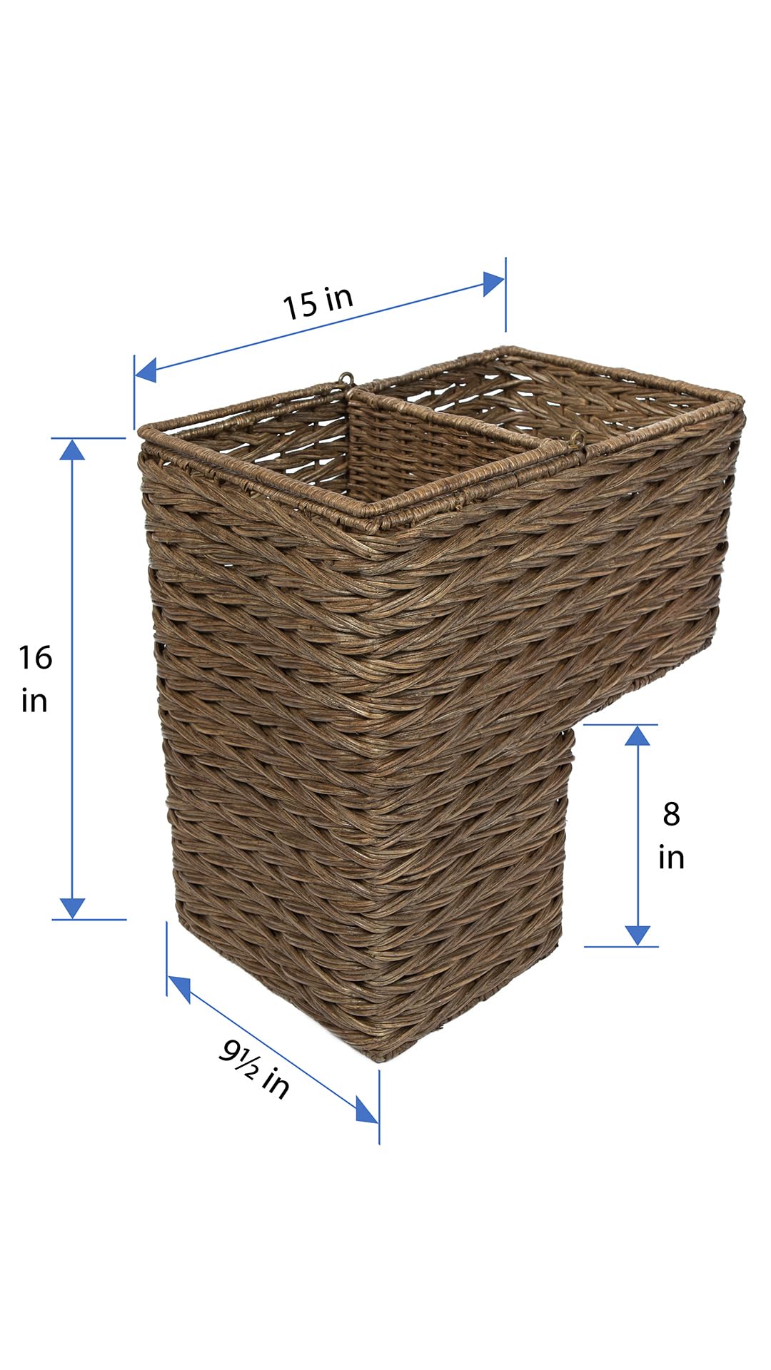 KOUBOO 1060100 Sweater Weave Handwoven Wicker Stair Step Basket, 15" x 9.5" x 16", Coffee Brown