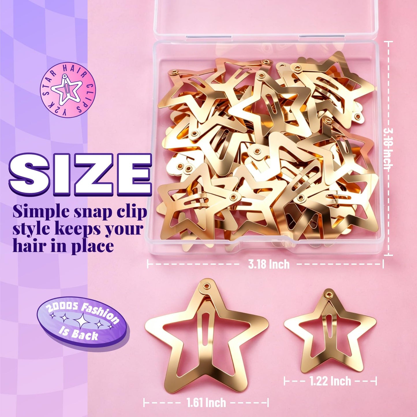YGDZ Star Hair Clips Y2K Hair Barrettes, 20 PCS Gold 1.22" Y2K Hair Accessories, 10 PCS 1.61" Metal Snap Hair Clips for Girls Women, for Rave outfits Beauty and Personal Care YGDZ