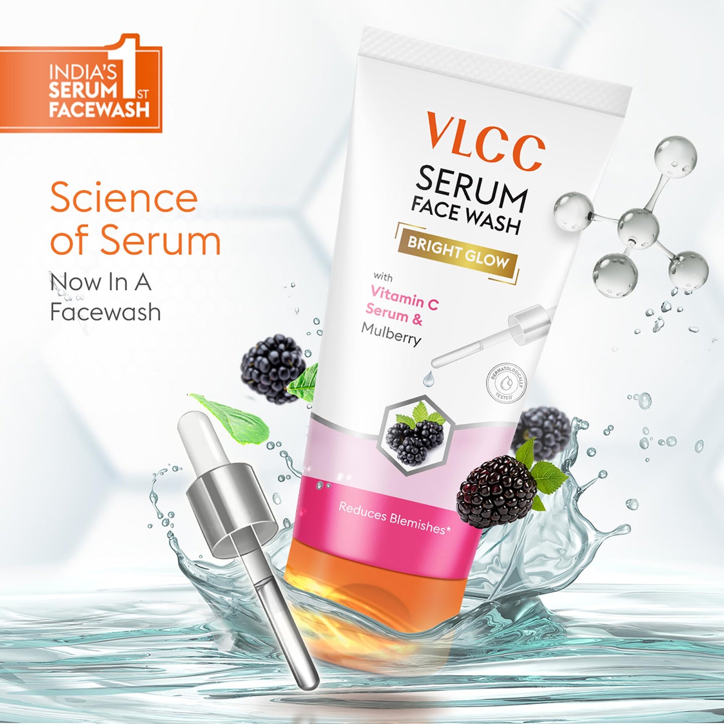 VLCC Serum Face Wash - Facial Cleanser with Mulberry Extract, Hyaluronic Acid and Niacinamide - Gentle Face Cleanser - Paraben Free - 5.07 oz