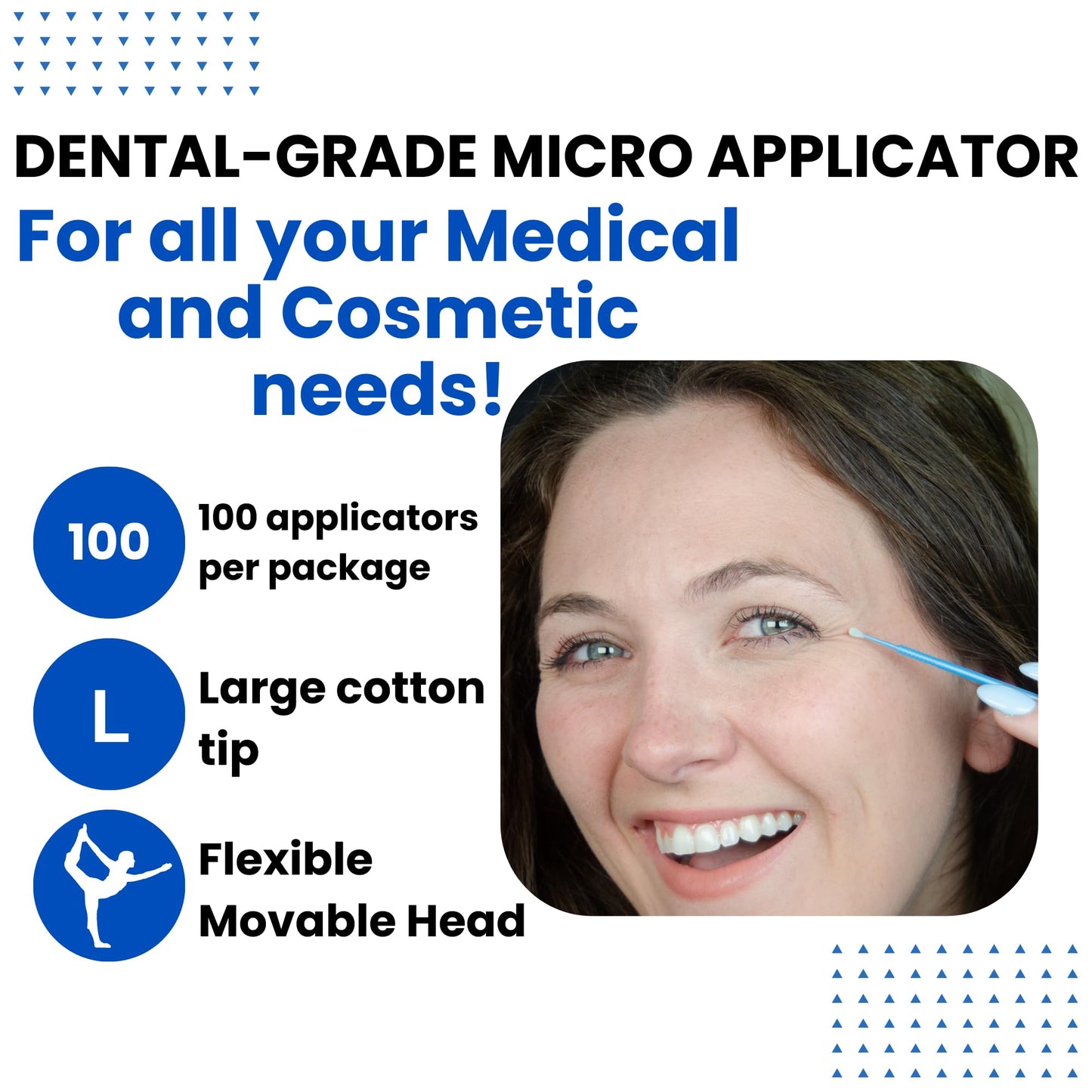 Disposable Micro Applicator Micro Brush for Makeup, Eyelash Extension, Lash and Mascara Application for Personal Care (100 Count (Pack of 1), Blue