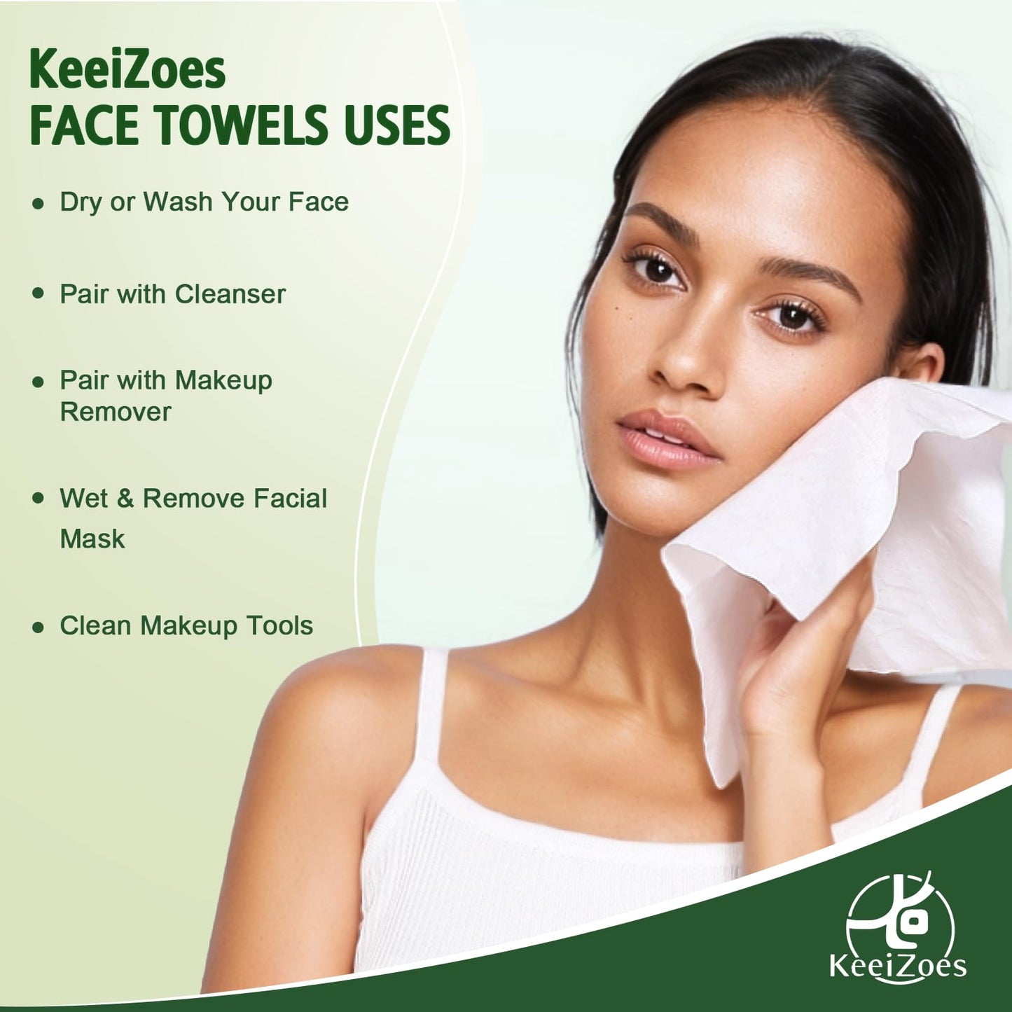 Disposable Face Towels 100 Count, Biodegradable Ultra Soft & Thick Facial Towels for Sensitive Skin, Lint-Free Makeup Remover Dry Wipes, Multi-Purpose Beauty and Personal Care KeeiZoes