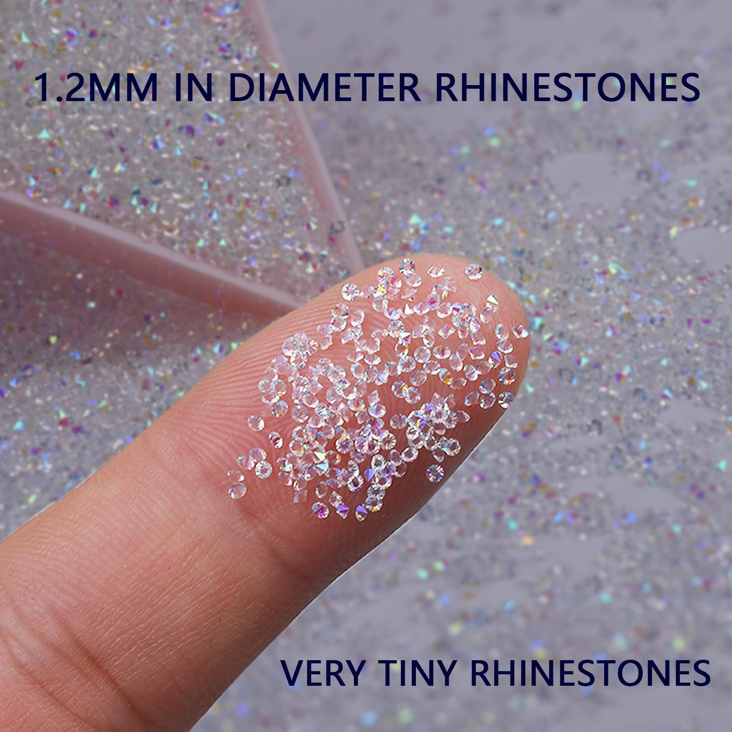 8000Pcs Ultra Mini 1.2mm Nail Rhinestones Sand Nail Diamonds Micro Pixie Crystals for Nails Iridescent AB Bling, Tiny Nail Gems Sugar Glitter Beads