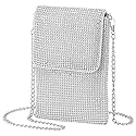 KDUPUP Rhinestone Crossbody Cell Phone Purse Wallet Clutch Glitter Crystal Evening Handbags Bling Shoulder Strap Smart Phone Bag (Silver)