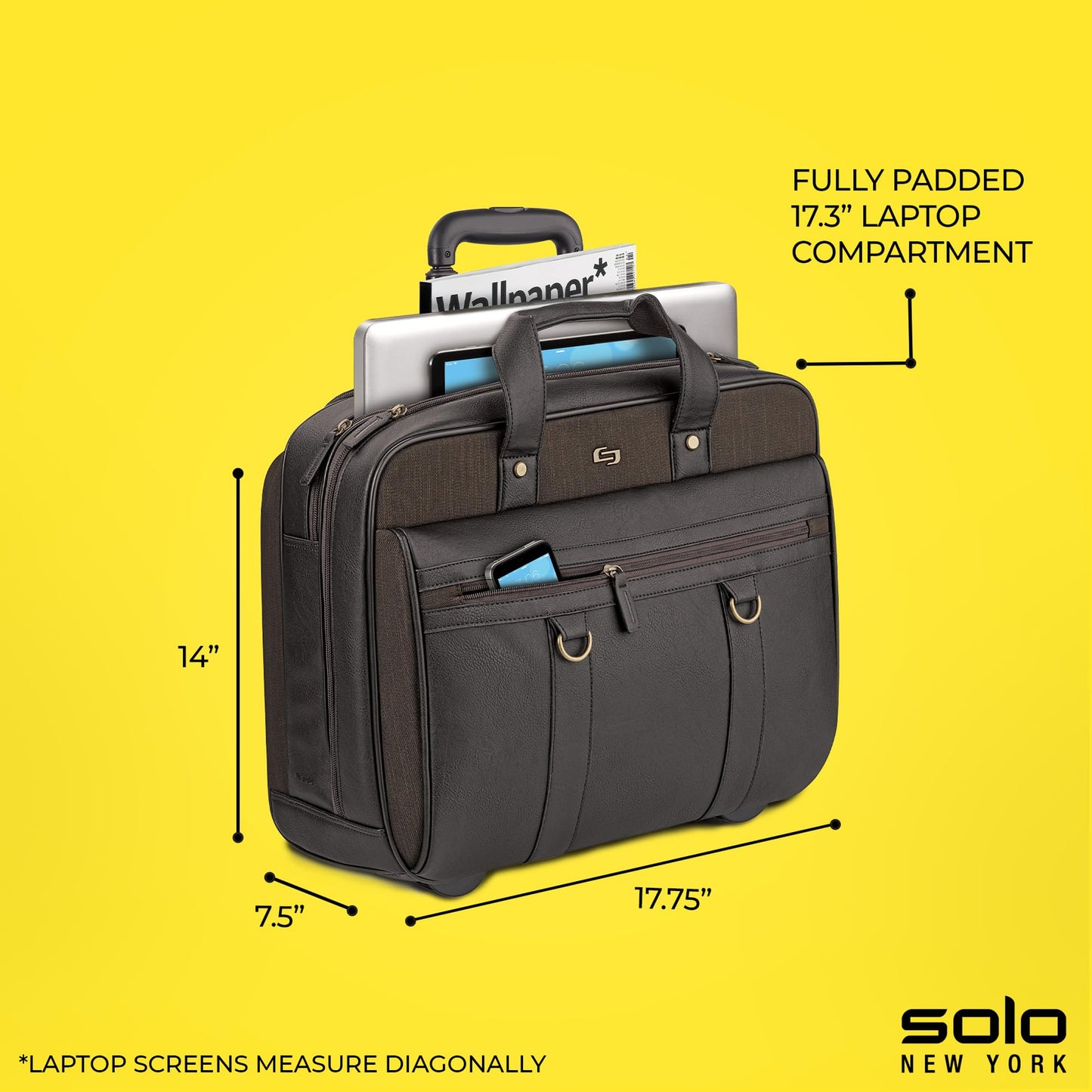 Solo New York Macdougal Rolling Laptop Bag. Rolling Briefcase for Women and Men. Fits Up to 17.3 Inch Laptop - Espresso, Olive Green, 14" x 17.8" x
