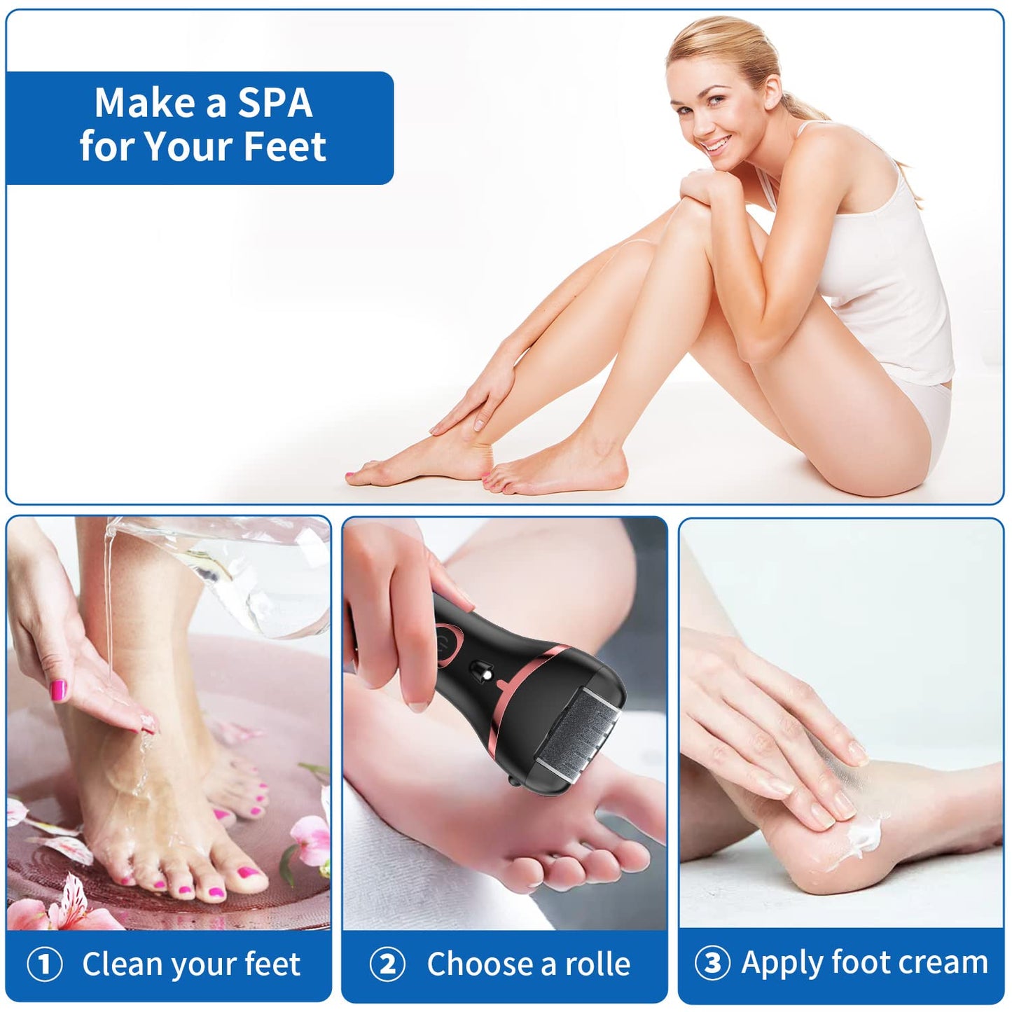 Electric Foot Callus Remover, Rechargeable Portable Electronic Foot File Pedicure Kits, Waterproof Foot Scrubber File, Professional Pedicure Tools