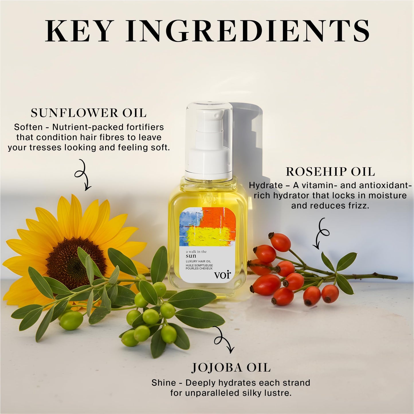 Voir Haircare Luxury Hair Oil - Deep Hydration for Dry, Damaged Hair - Smooths Frizz, Adds Shine & Locks in Moisture - Lightweight with Rosehip