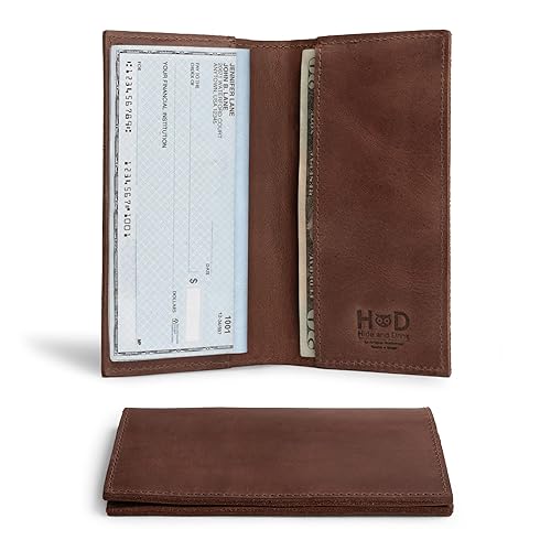 Hide & Drink, Checkbook Cover, Minimalist Organizer for Personal or Business Finances, Bill Holder, Full Grain Leather, Handmade, Bourbon Brown