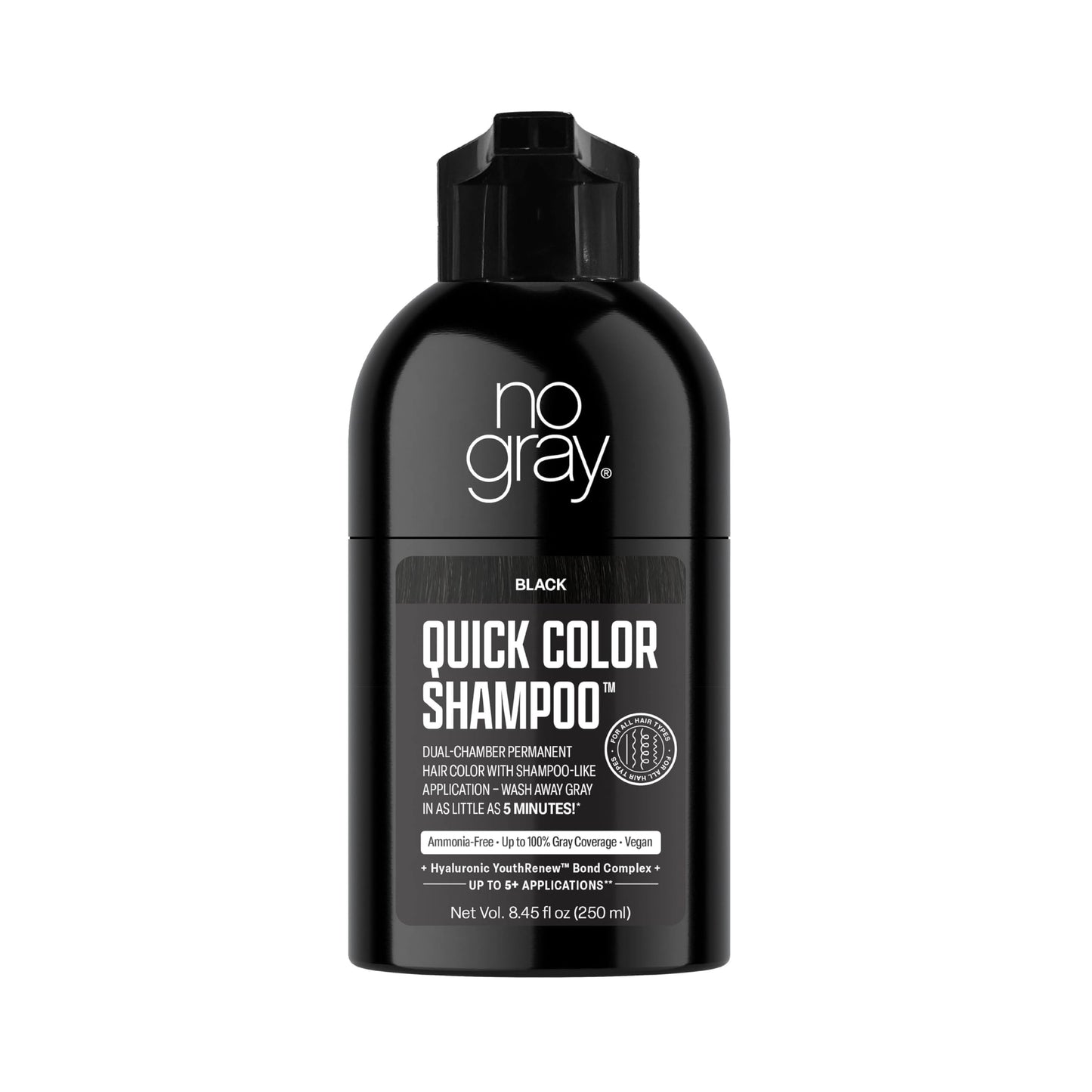 No Gray Quick Permanent Hair Color Shampoo, Black, 8.45 oz