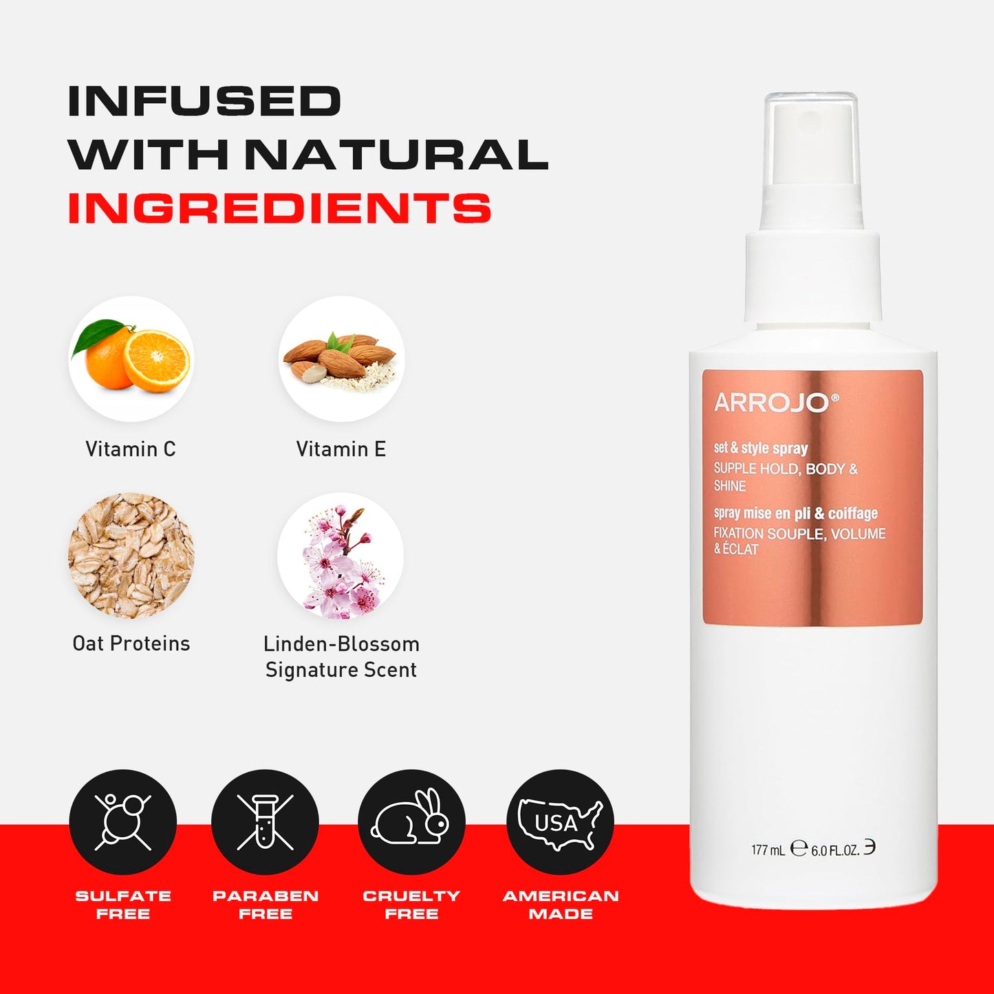 ARROJO Set & Style Hair Spray - Blow Dry Spray To Create Body, Shine, Hold - Hair Shine Spray For Blow-Drying -Hair Setting - Anti Frizz Hair Products