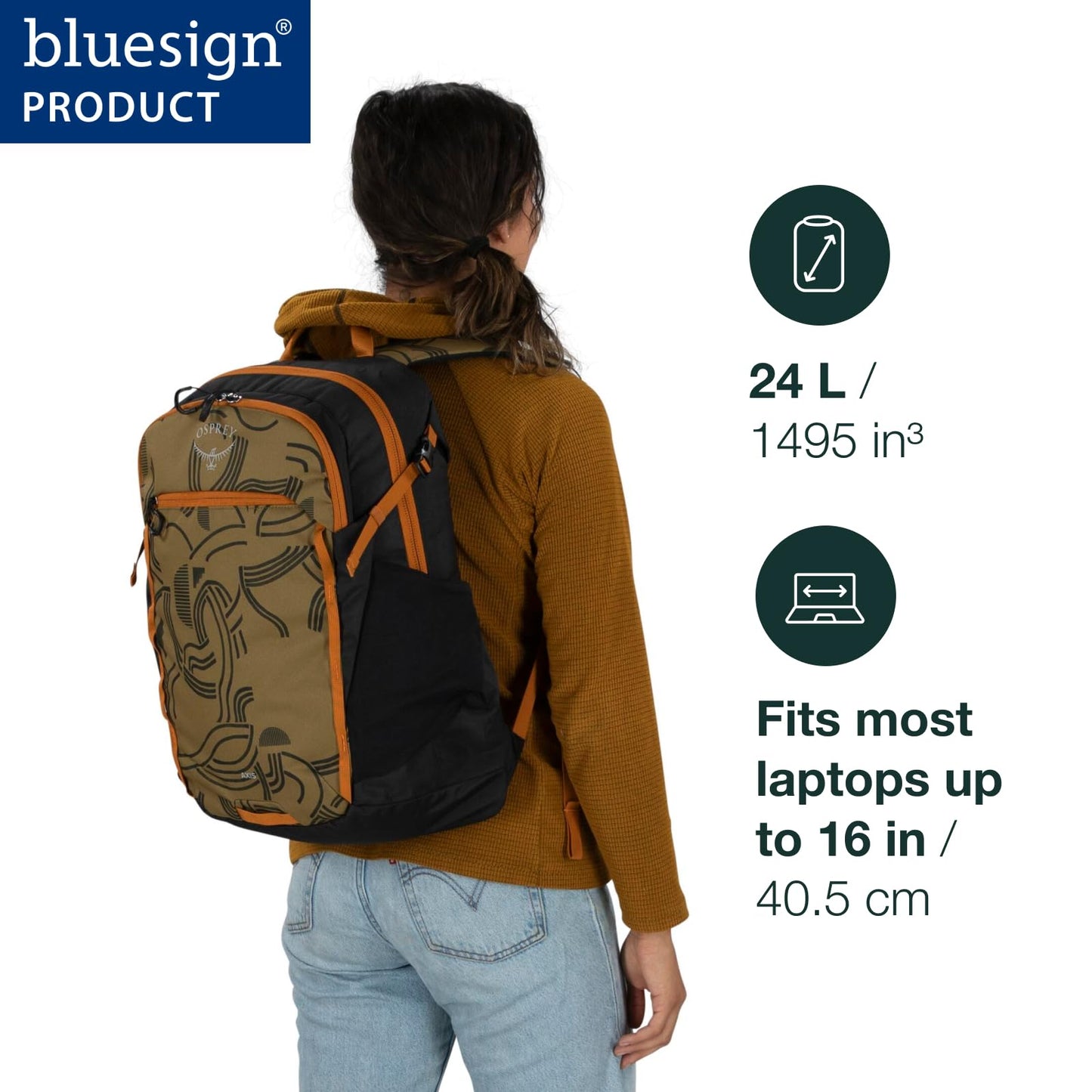 Osprey Axis Laptop Backpack - Sleek, Urban-Ready Everyday Pack with Laptop Sleeve, Dual Water Bottle Pockets, and Compression Straps - Ideal for College,Commutes, and Casual Travel, Pine Leaf Green
