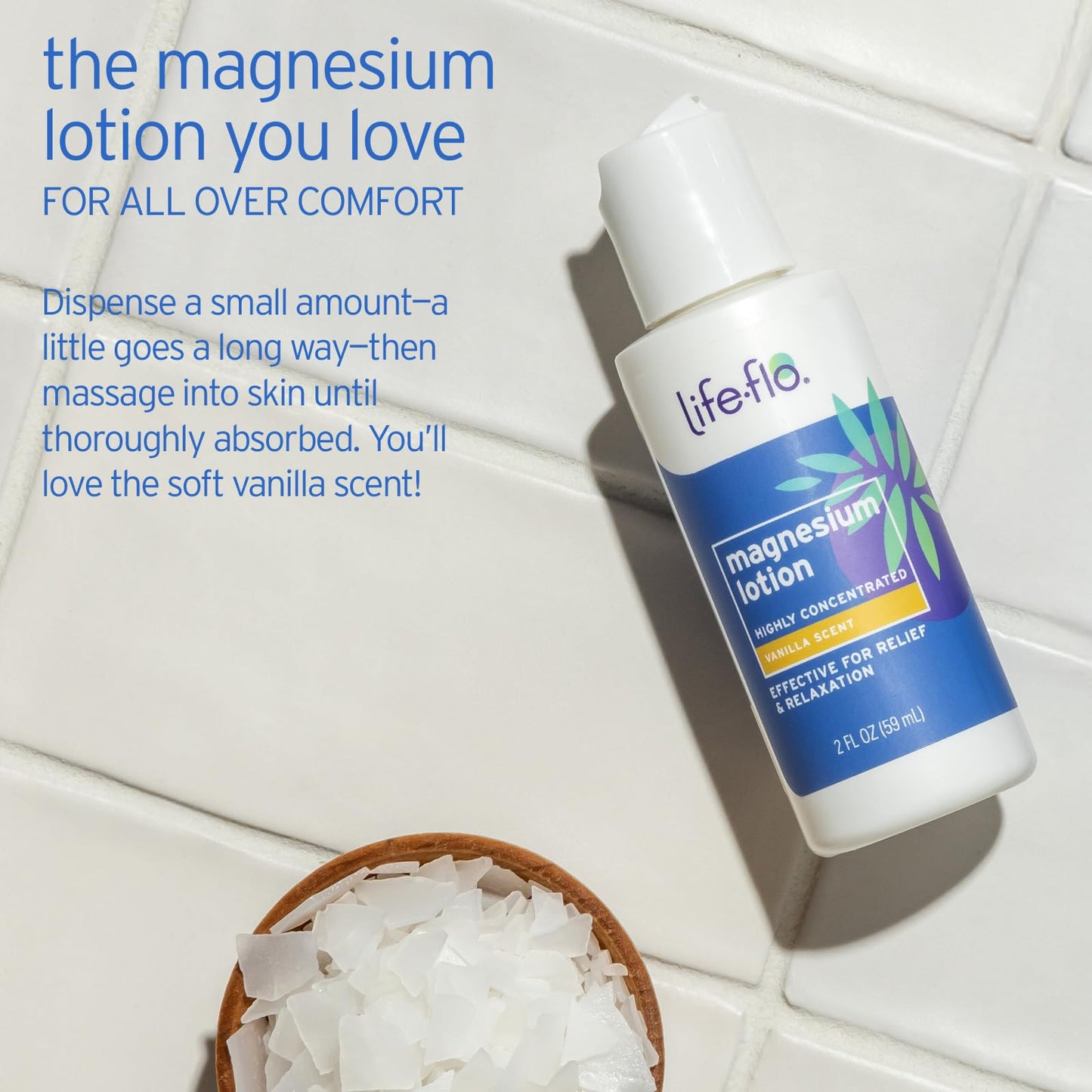 LIFE-FLO Magnesium Lotion, Vanilla Scent - New, Improved Magnesium Chloride from Zechstein Seabed - Soothes Muscles, Joints When Massaged into Skin