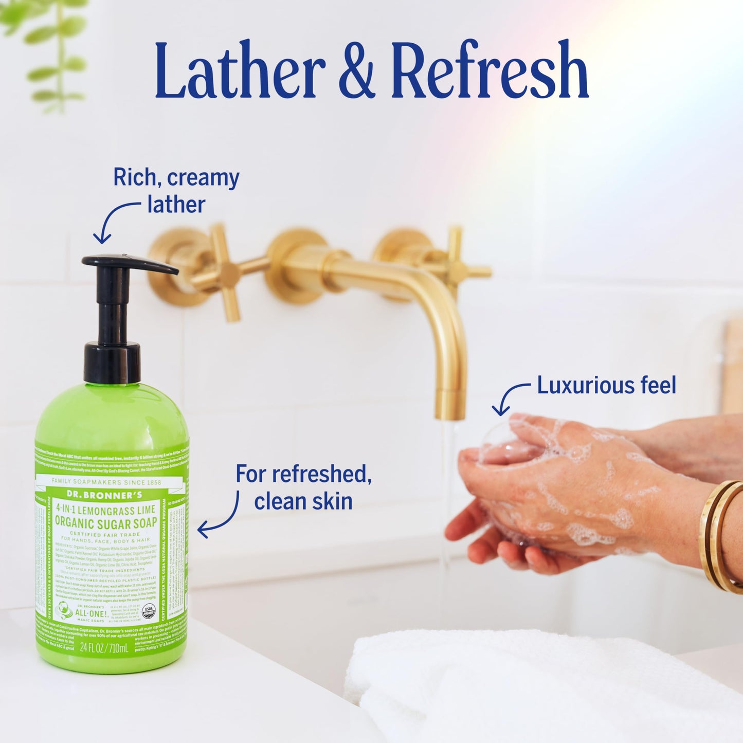 Dr. Bronner's - Organic Sugar Soap (Lemongrass, 24 Ounce) - Made with Organic Oils, Sugar and Shikakai Powder, 4-in-1 Uses: Hands, Body, Face