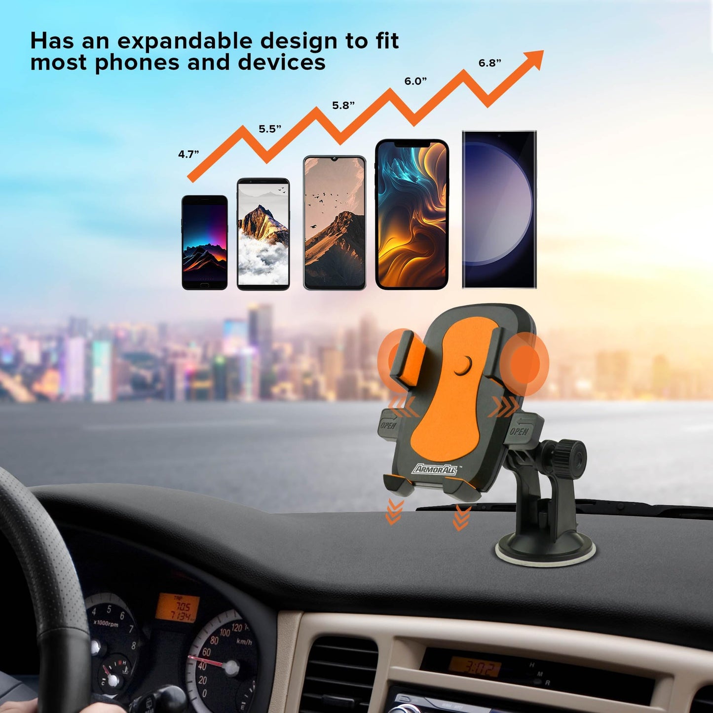 Armor All Phone Mount for Cars, 3-in-1 Phone Holder, Suction Dashboard, Windshield, & Vent Mount, 360° Rotation, Fits iPhone Max, Android, and All…