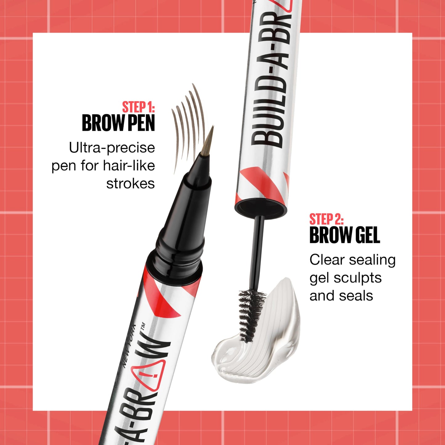 Maybelline Build-A-Brow 2-in-1 Brow Pen and Sealing Eyebrow Gel, Eyebrow Makeup for Real-Looking, Fuller Brows, Black Brown, 1 Count