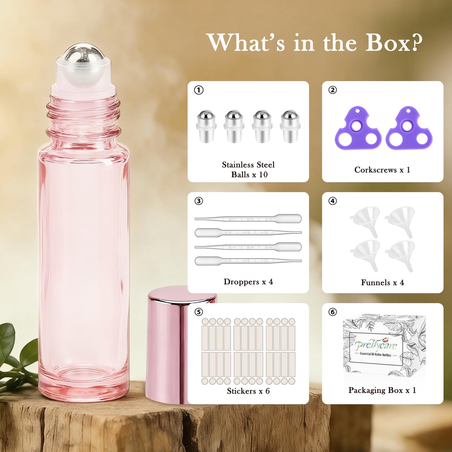 PrettyCare 24 Pack, 10 ml Essential Oil Roller Bottles with Stainless Steel Roller Ball - Refillable Leak-proof Empty Thick Pink Glass Roll on Bottles Beauty and Personal Care PrettyCare