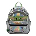 Disney StarWars Mandalorian Grogu Mini PU Backpack Purse, Baby Yoda Shoulder Bag with Epoxy Filled Metal Frog Charm, 10.5 Inch, Adjustable Straps, Faux Leather