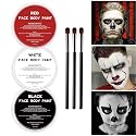 White Black Red Oil Face Body Paint Set,Halloween Joker Clown Makeup Kit with 3 Brushes, Professional Black White Red Face Body Painting Kit