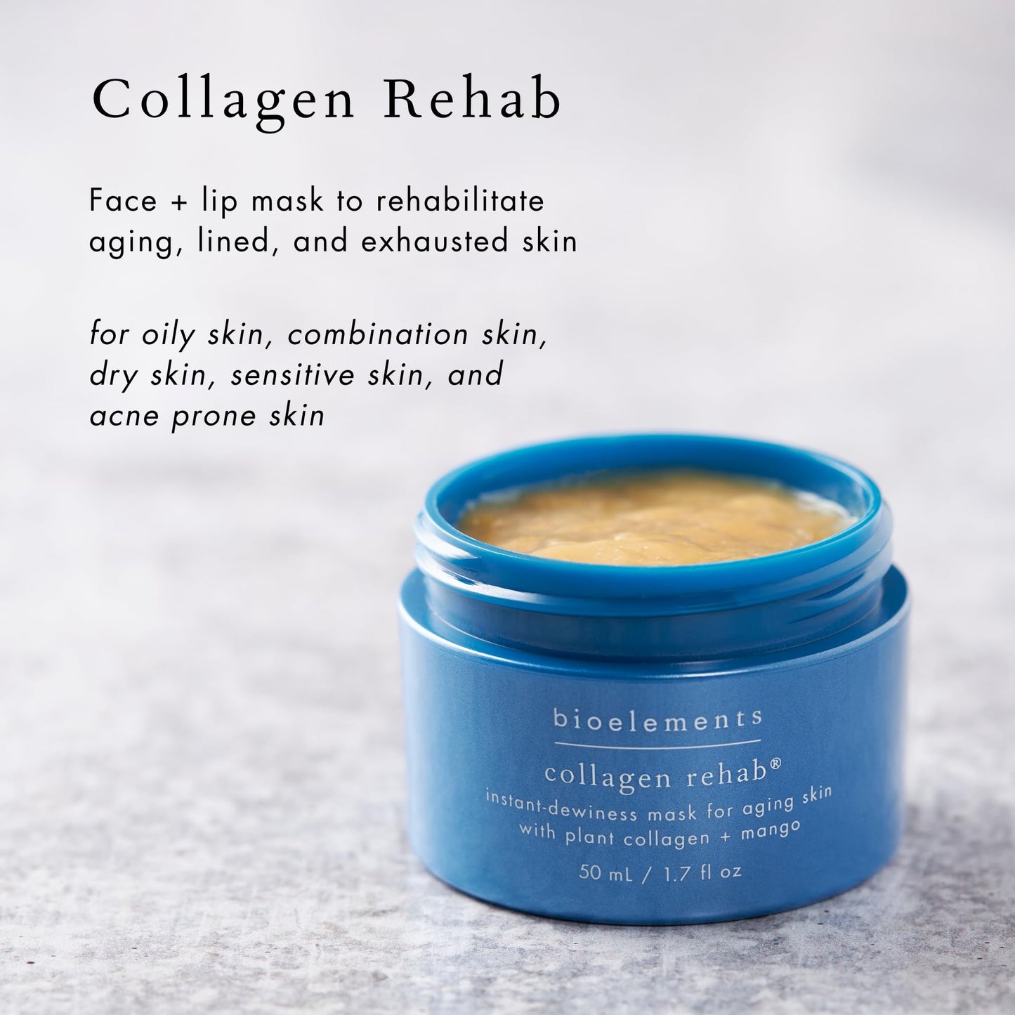 Bioelements Collagen Rehab - 1.7 fl oz - Face & Lip Mask for Aging Skin - Creates Instant Dewiness + Improves Fine Lines & Wrinkles - Vegan, Gluten