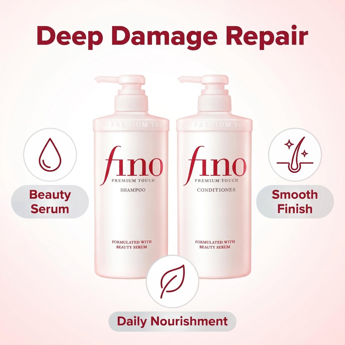 TJ SIGNATURE Fino Premium Touch Shampoo and Conditioner Set - J-Beauty Salon Grade Deep Repair Duo for Dry, Damaged & Frizzy Hair - Includes Exclusive