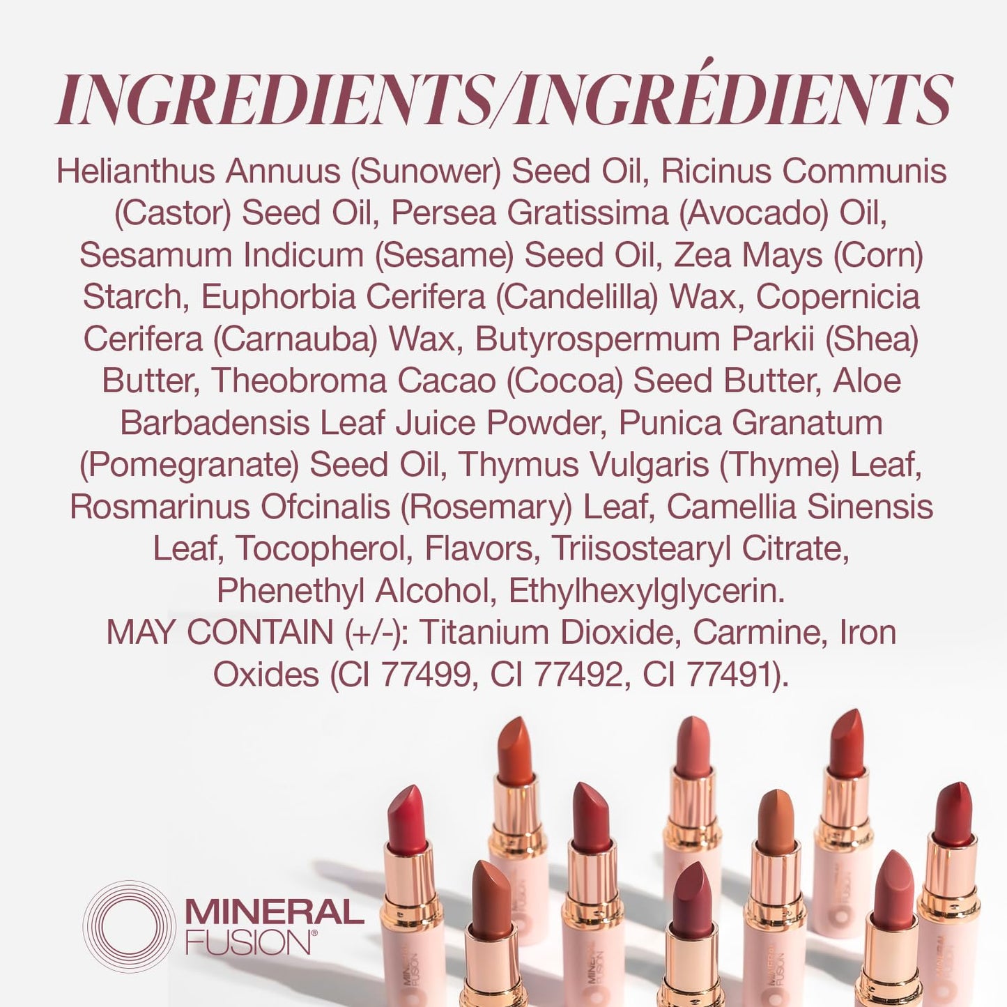 Mineral Fusion Long-Lasting Lipstick, Vivid & Smudge-Free Lip Color with Avocado Oil, Cocoa Seed Butter, Free of FD&C Dyes, Paraben and Gluten,