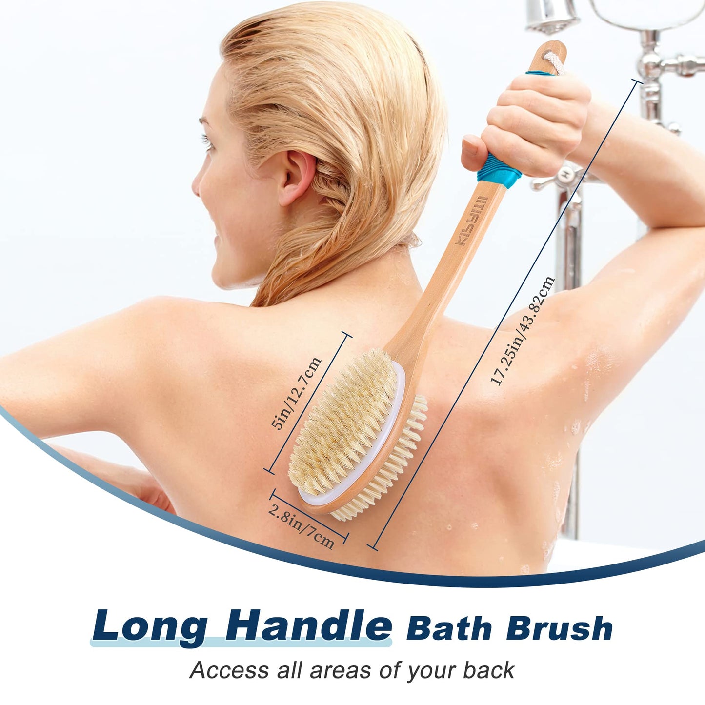 Long Handle Ergonomically Back Scrubber/Brush for Shower, Double Sided Exfoliating Body Scrubber for Women and Men (Blue) Beauty and Personal Care ShowEzily