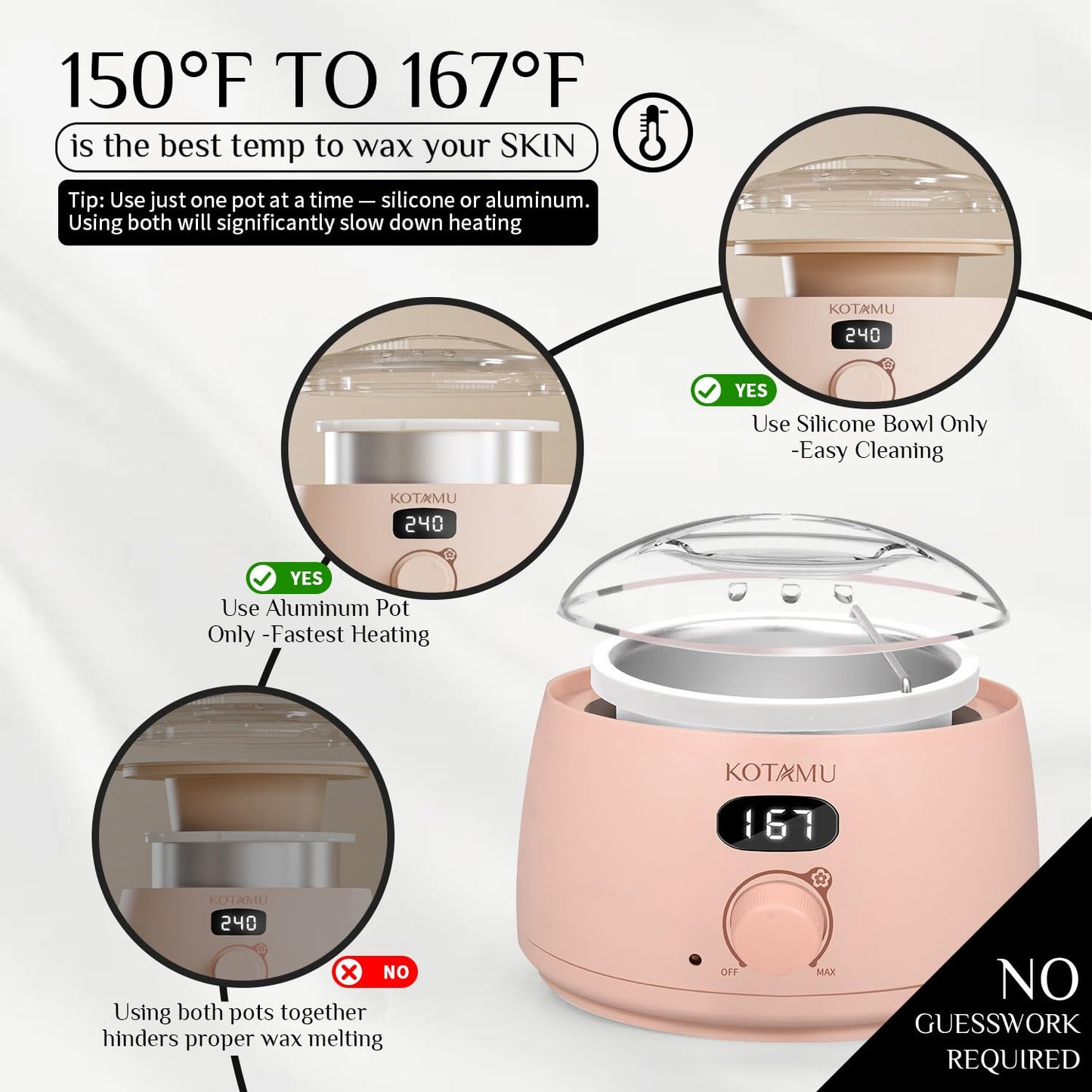 KOTAMU Waxing Kit for Women & Men, Pink Digital Wax Pot Warmer Hair Removal Beauty and Personal Care KOTAMU
