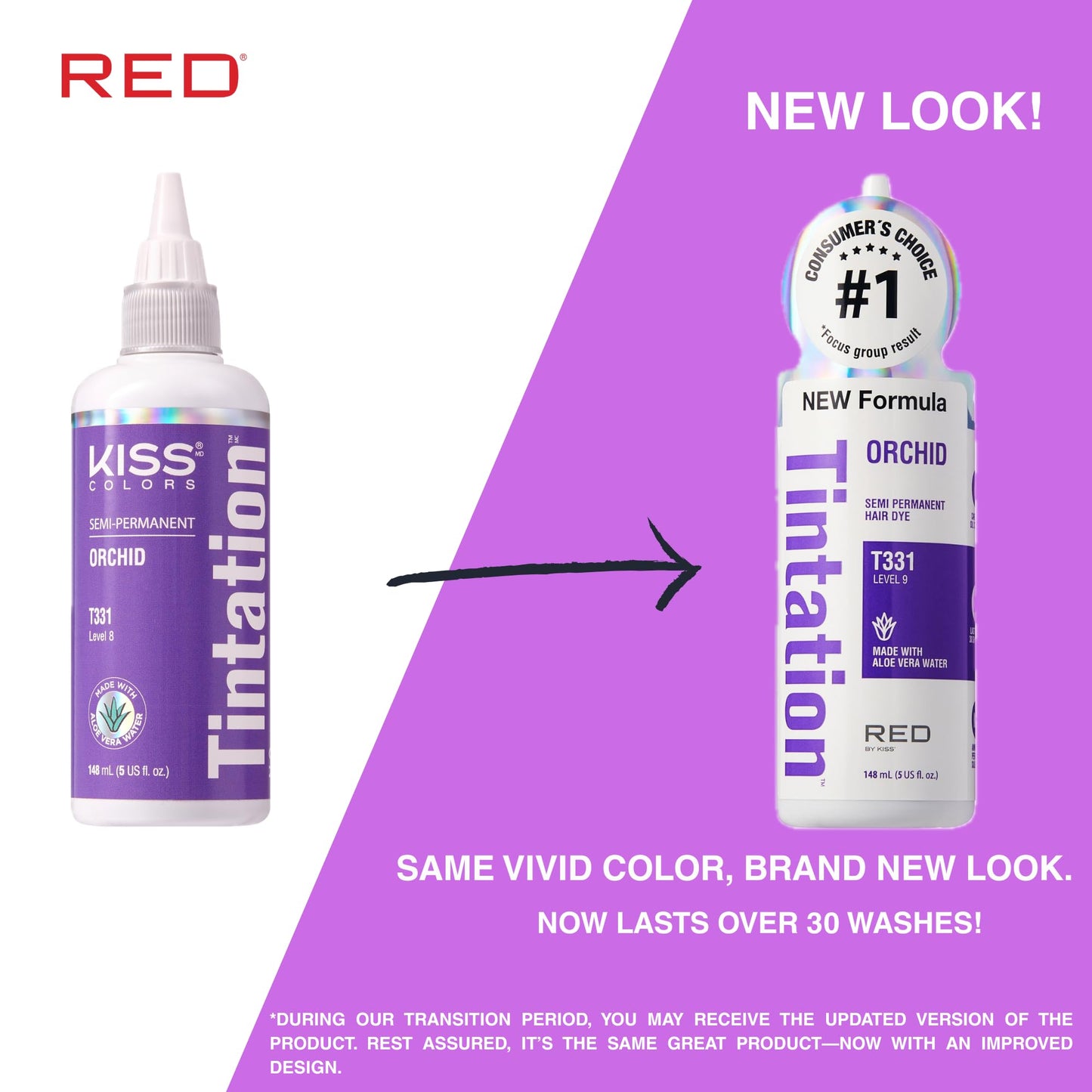 Red by Kiss Tintation Semi-Permanent Hair Color, Aloe Vera Water Based, Argan Oil, Olive Oil, Collagen & Keratin, Long-Lasting Color Dye (Orchid, 5 Fl