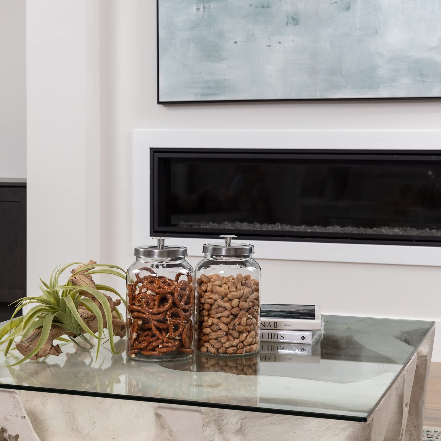 2 Large 1-Gallon Glass Canister Sets for Kitchen Counter with Stainless Steel Airtight Lids + Marker & Labels, Cookie Jar & Candy Jar for Buffet…