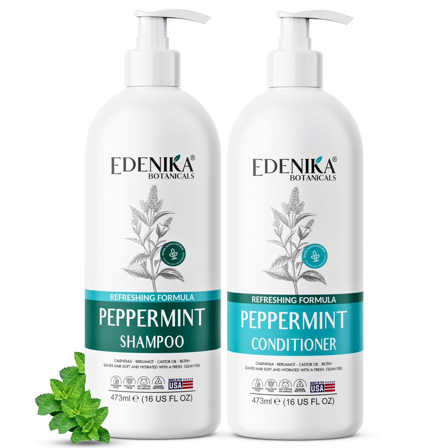 Peppermint Shampoo and Conditioner with Castor Oil & Biotin, Soothes Dry, Itchy Scalp, Strengthens Hair, Reduces Thinning & Hair Loss, Promotes