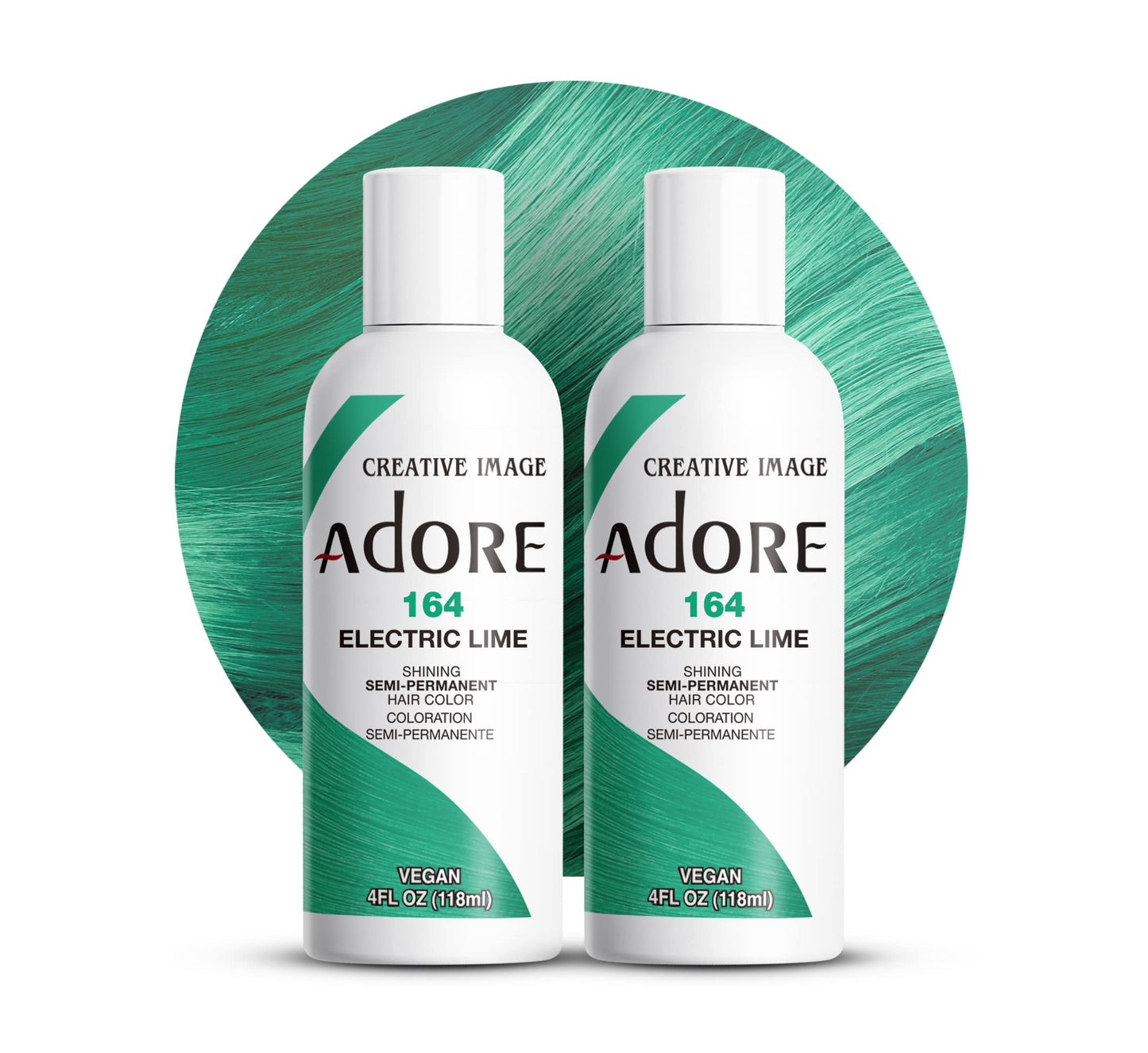 Adore Semi Permanent Hair Color (164 Electric Lime) (2 Pack) | Vegan & Cruelty-Free Green Hair Dye | No Ammonia, No Peroxide, No Alcohol | 4 Fl Oz