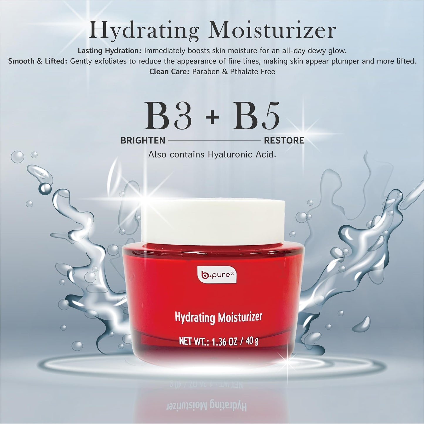 b.pure Revitalizing Hydrating Daytime Face Moisturizer | Niacinamide, Hyaluronic Acid, Vitamin B5, Amino Peptide | Anti-Wrinkle | 1.36 oz, 3-Pack