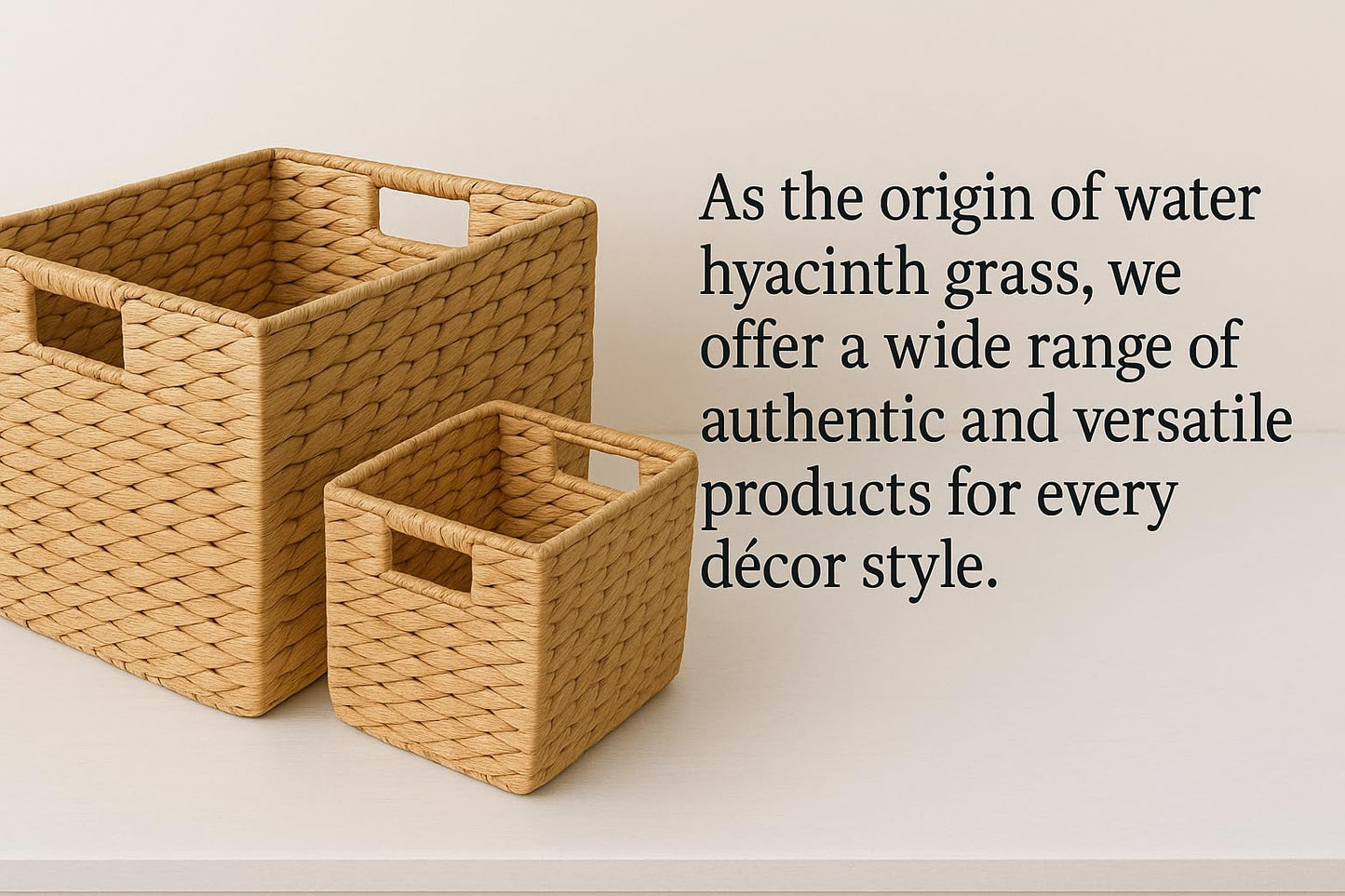 14" and 11" Handwoven Water Hyacinth Storage Baskets with Handles, Set of 2 - Natural Square Woven Organizer Bins for Shelves, Closet, or Living Room…