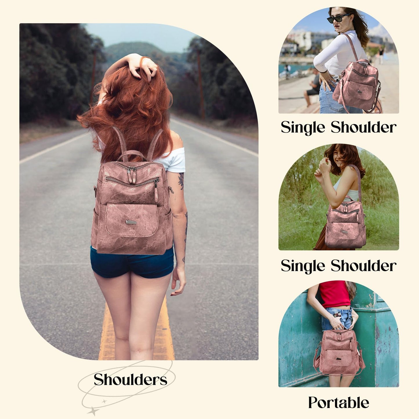 ROOSALANCE Backpack Purse for Women, Women Leather Back pack Purse Waterproof Anti-theft Shoulder Bags Handbags