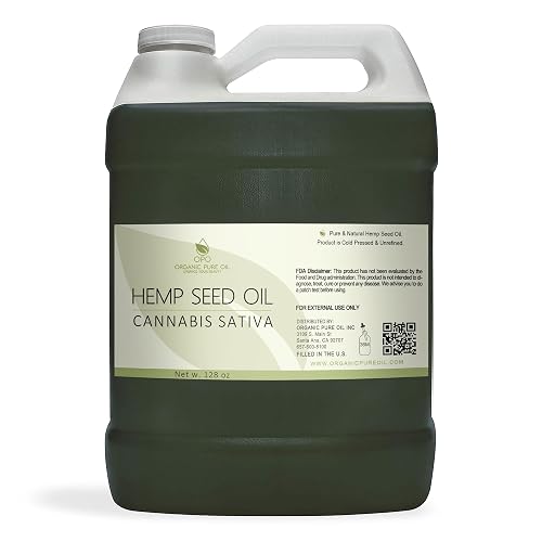 Hemp Seed Oil - Pure, Unrefined, Cold Pressed, All-Natural Non-GMO, Extra Virgin, Undiluted, Carrier Oil - Bulk 128 oz / 1 Gallon - Tinctures, Blends